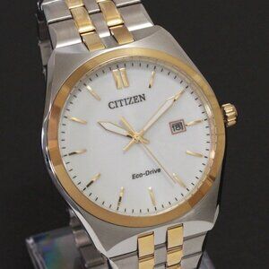 Citizen Men's Eco Drive Corso Integrated Bracelet Two Tone White Dial 40mm
